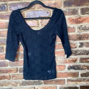 Urban Outfitters Pins & Needles Black Lace 3/4 Sleeve Scoop Neck Top Women's XS